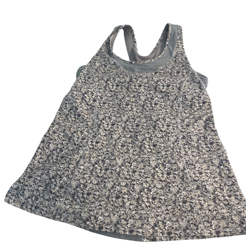 Lululemon Floral Racerback Tank Top Gray Sz 6
